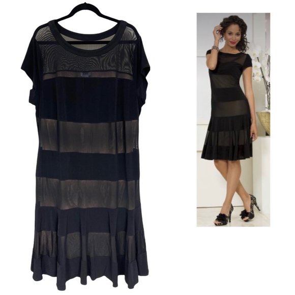 Monroe & Main Dresses & Skirts - Size 2X 18 20 NWT BLACK MESH TIERED MIDI DRESS Day/Evening Party PLUS SIZE NEW